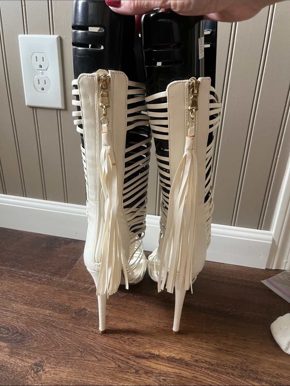 Sheikh White Strappy Heeled Knee-High Boots - Women's - Picture 3 of 5